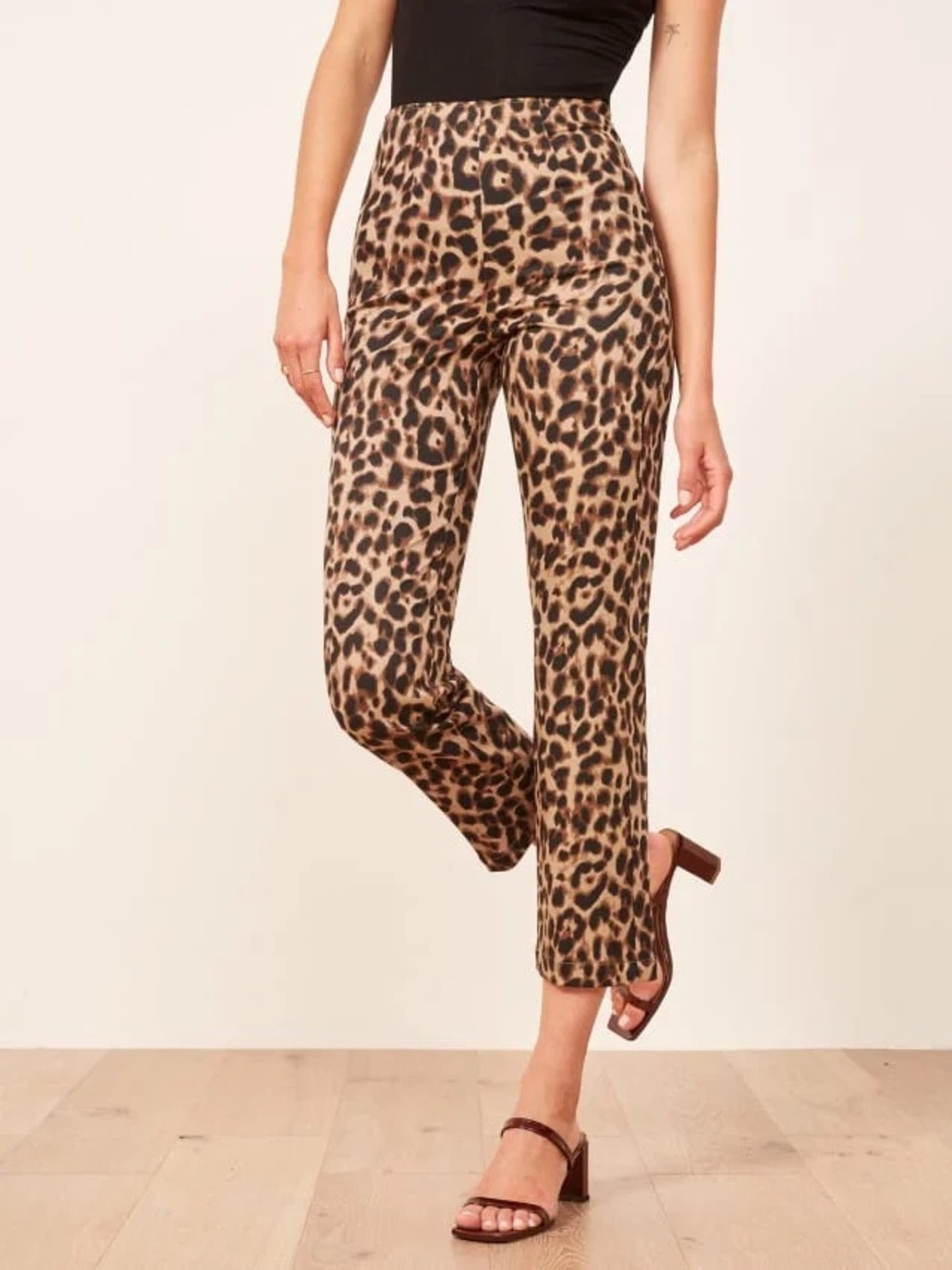 Reformation Leopard Print Cropped Wide-Leg Pants - Brown/Black